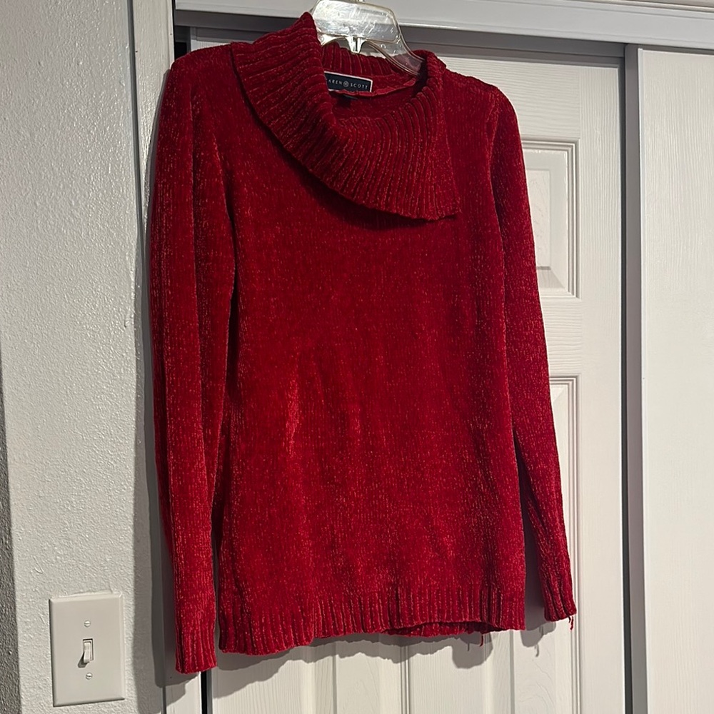 Red Sweater with Folded Collar